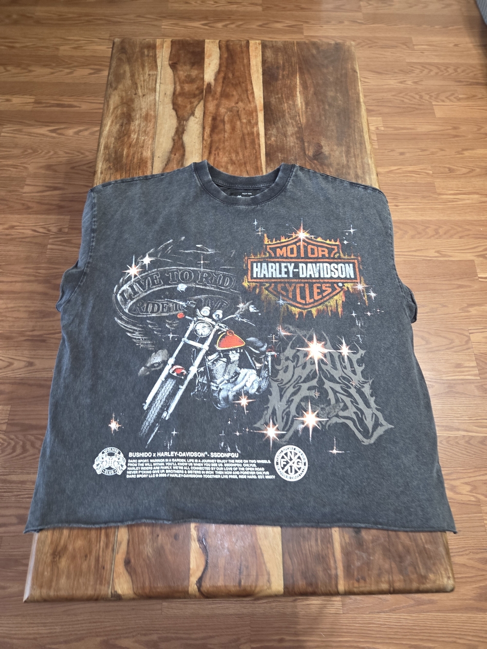 Darc Sport x Harley-Davidson "Live to Ride" Cut-Off Tee- Black Wash - Size XL